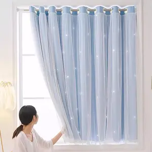1pc Star Cutout Lace Privacy Grommet Curtains, Modern Bedroom Princess Style, Nordic Simple Design, No Plug Needed, Drapes for Ramadan Festival, Non Sensitive Goods, Home Decoration Curtain