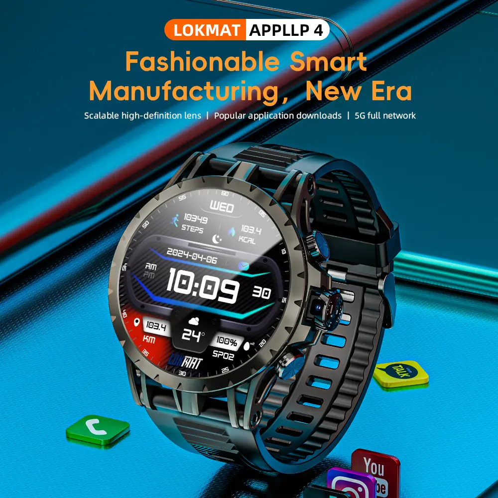 Lokmat Appllp 4 Unisex Smart Sports Watch - 5G, NFC Enabled, 1.508'' AMOLED (466*466), GPS, Health Tracking, 750mAh Battery, 3+32GB Storage, Android 8.1, Wearable Device for Phones & Electronics