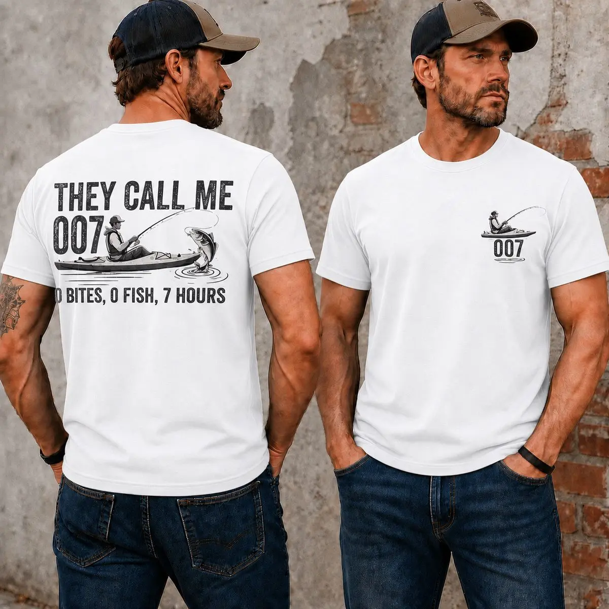 Funny Fishing T Shirt, They Call Me 007 0 Bites 0 Fish 7 Hours Graphic Tee For Men, Fishing Humor Gift For Fisherman Dad Grandpa, Unisex Casual Graphic T-Shirts