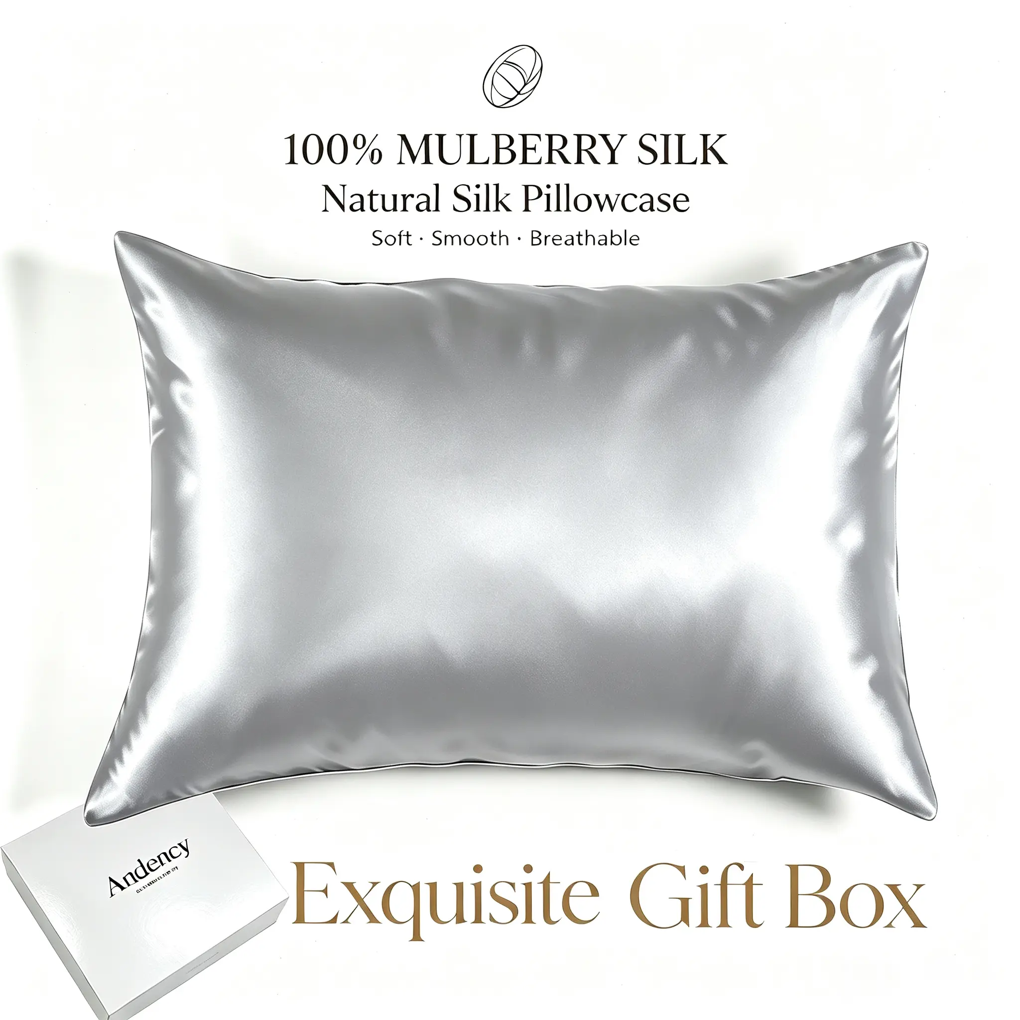 Andency Cooling Pillowcase 3Piece Silk Sleep  Includes 100% mulberry silk Pillowcase Lights Out Weighted Eye Mask&Scrunchie Silky Smooth Wrinkle-Free Soft and Fresh All Night Sleep Enhancer for Office