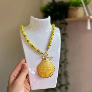 Golden Shell Necklace with Yellow Crystal Beads