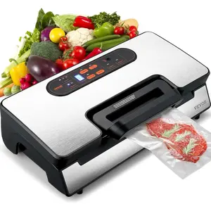 VEVOR Vacuum Sealer Machine, Food Sealer Machine,Dry and Moist Food Storage, Automatic and Manual Air Sealing System with Built-in Cutter, with Seal Bag, External Hose 90Kpa 130W Powerful Dual Pump