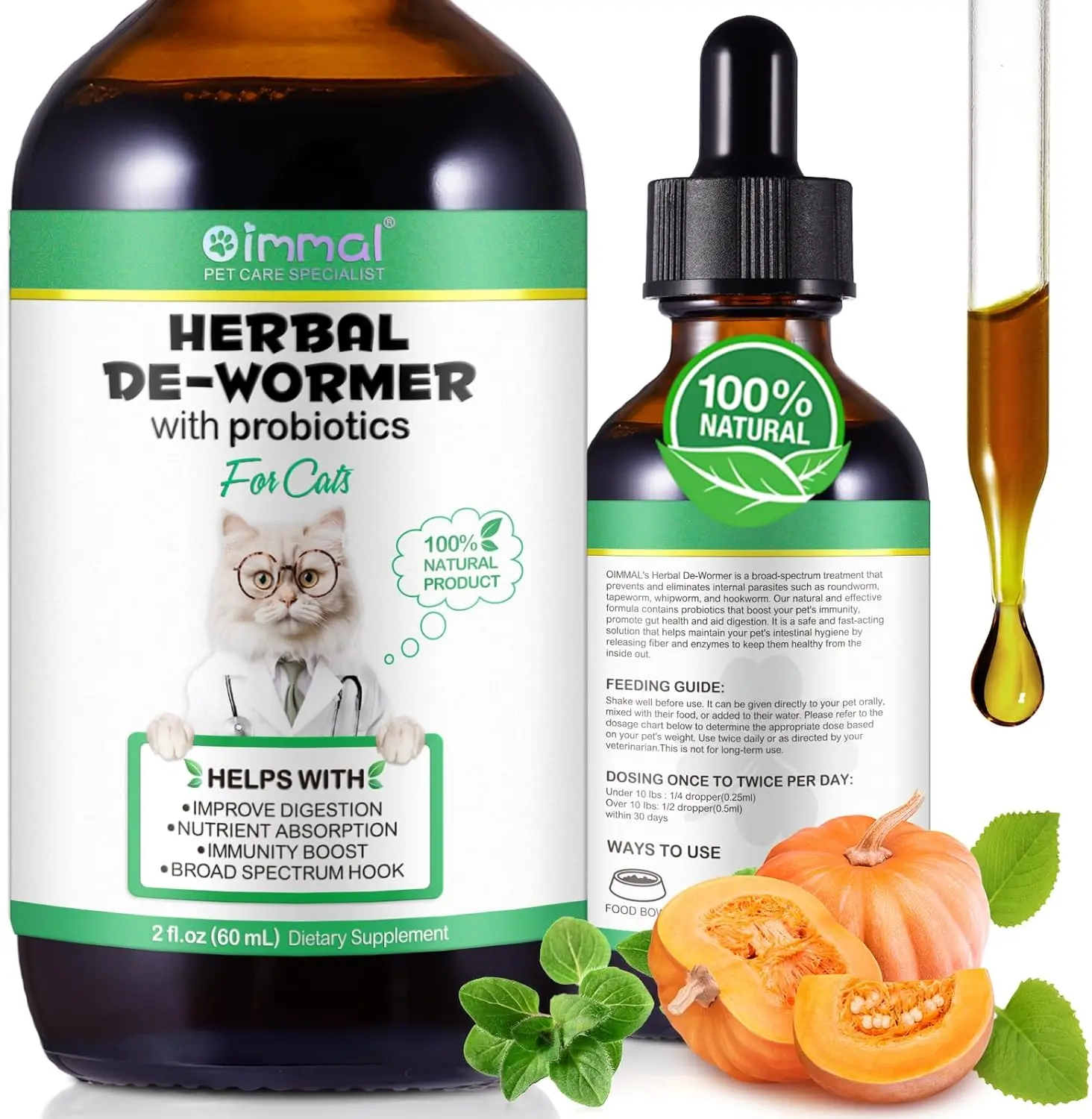 Specifically Formulated for Cats, Cats Natural Broad Spectrum Treatment with Probiotics, Herbal Cleanse, Digestive Support for All Cat Breeds, Gut Health, Puppy & Kitten, Supplement Drops for Pets