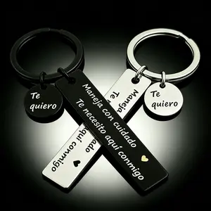 Drive Safe Keychain "Maneja Con Cuidado" I Need You Here With Me Romantic Gift for Husband Dad Stainless Steel
