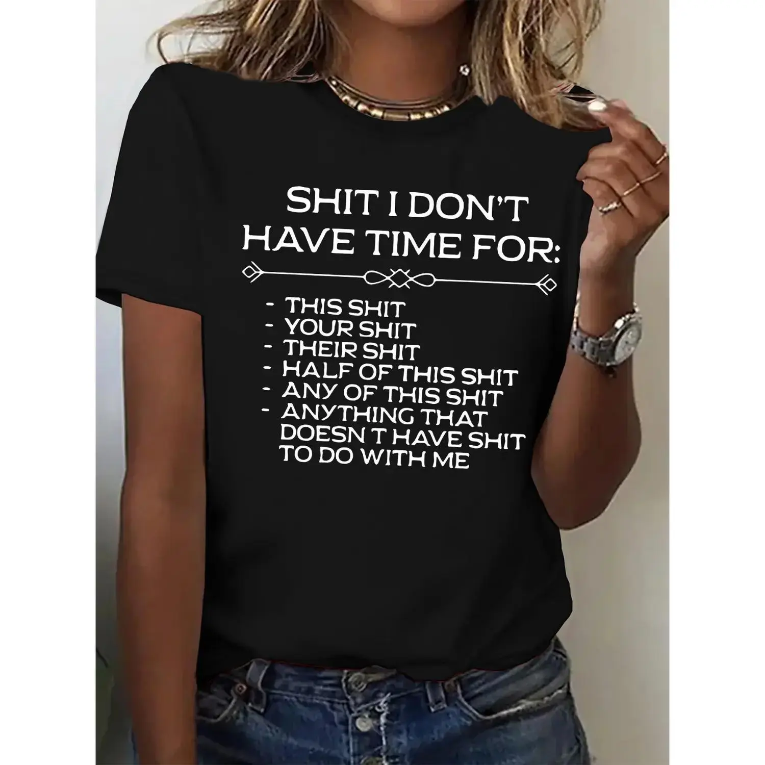 Men's Shit I Don't Have Time For Graphic Print T-Shirt, Funny Sarcastic Quote Top with Round Neck, Casual Relaxed Fit Shortsleeve Tee