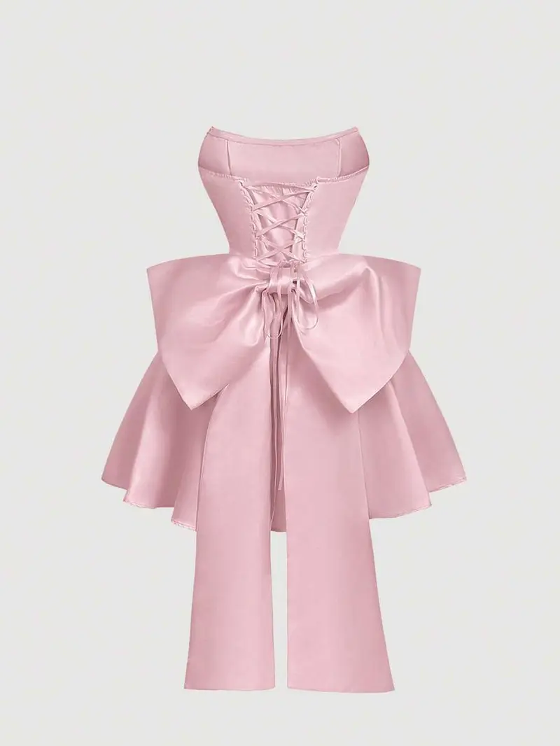 open lace back dress Bow Ribbon Mini Dress main image 1