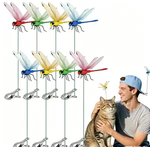 Interactive Cat Toy, 12 Pcs Dragonfly Shape Cat Teaser, 9'' Flexible Steel Wire, Teaser Wand for Kittens & Bored Cats, Cat Toys for Indoor Cats Teaser Cat String Toy