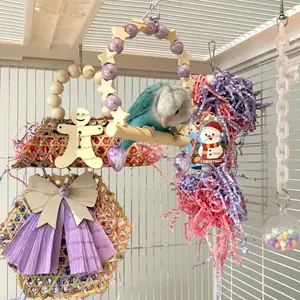 5pcs Parrot Wedding Style Toy Set, Colorful Swing/biting Bag/raphia Grass/interactive Ball Toys, Perfect for Small Parrots, Prevents Feather Plucking