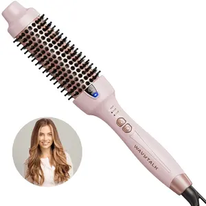 Wavytalk Thermal Brush for Blowout Look, 1 1/2 Inch Ionic Heated Nylon Brush Get Natural Curls, Pink