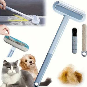 3 in 1 Pet Hair Remover Brush Long Handle Window Cleaning Brush Pet Fur Cleaning Tool Manual Cat Dog Hair Remover Brush fuzzies remova hair brush Reusable Hair Collector Brush sticky mop cathair solutions