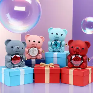 Cute Teddy Bear with Preserved Rose -A Real Rose Flowerin Bear with Elegant Gift Box -Romantic Gift for Her in Mother's Day, Weddings, Anniversaries, and Bridal Showers,Christmas and Valentine's Day gifts