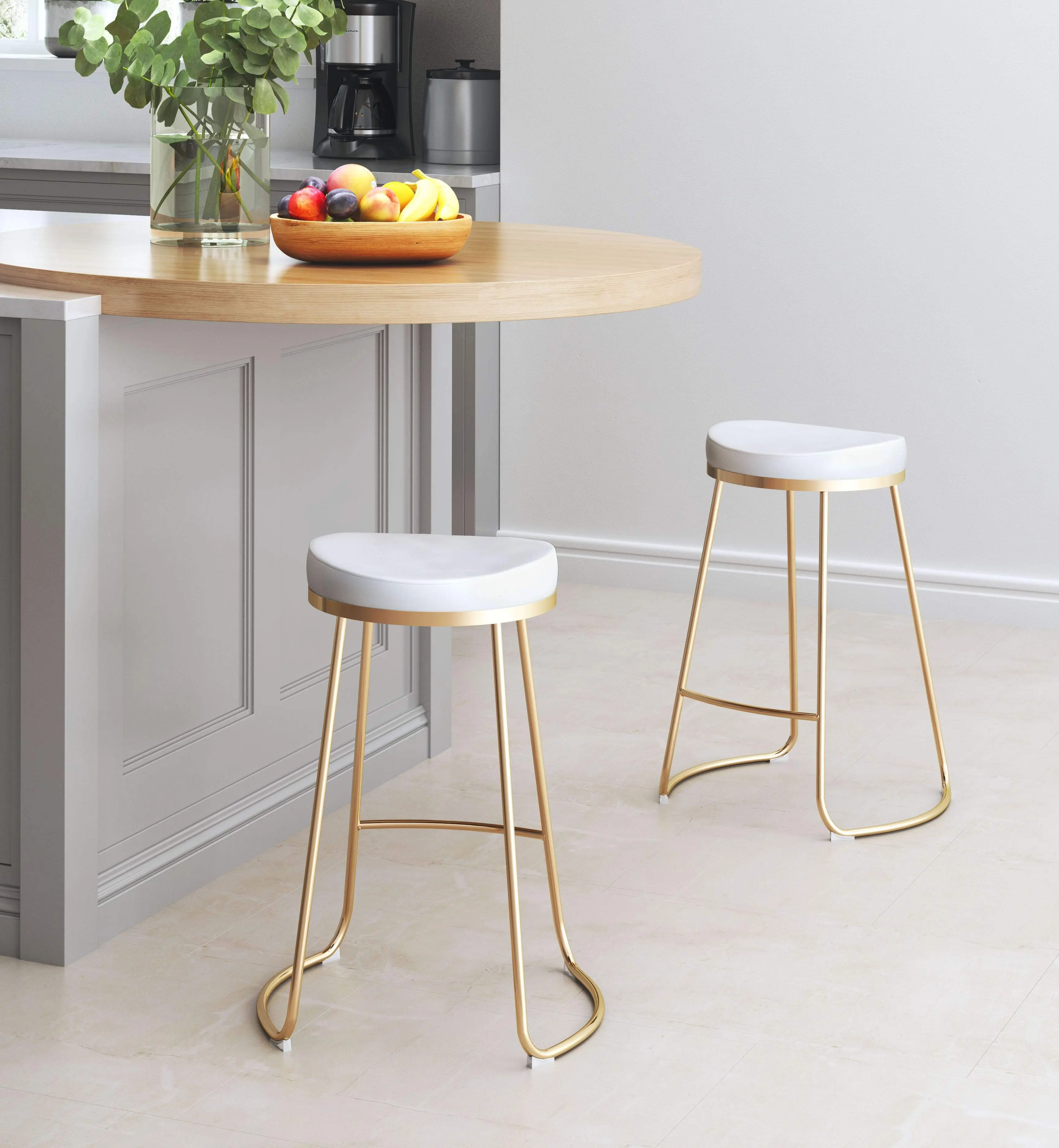 Bree Counter Stool White & Gold by Zuo (set of 2)