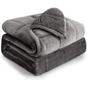 15 lbs Queen Size 60x80 inches Weighted Blanket, Flannel Shaggy Sherpa Comfortable Weighted Blanket for Adults, Calming Relax Heavy Blanket for Bed Sofa, Grey