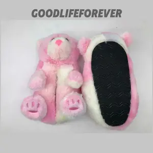 Stylish Cute Candy Bear Doll Slippers for Indoor Use Cozy Faux Fur Footwear with Soft Pink Fur and Comfortable Sole