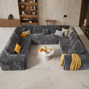 XIZZI 135" Sectional Cloud Couch for Living Room, Modular Floor Sofa with Plush Corduroy, Cozy Comfy Loveseat, Plush Corduroy Couches with Deep Seat Chaise Lounge, No Assembly Required