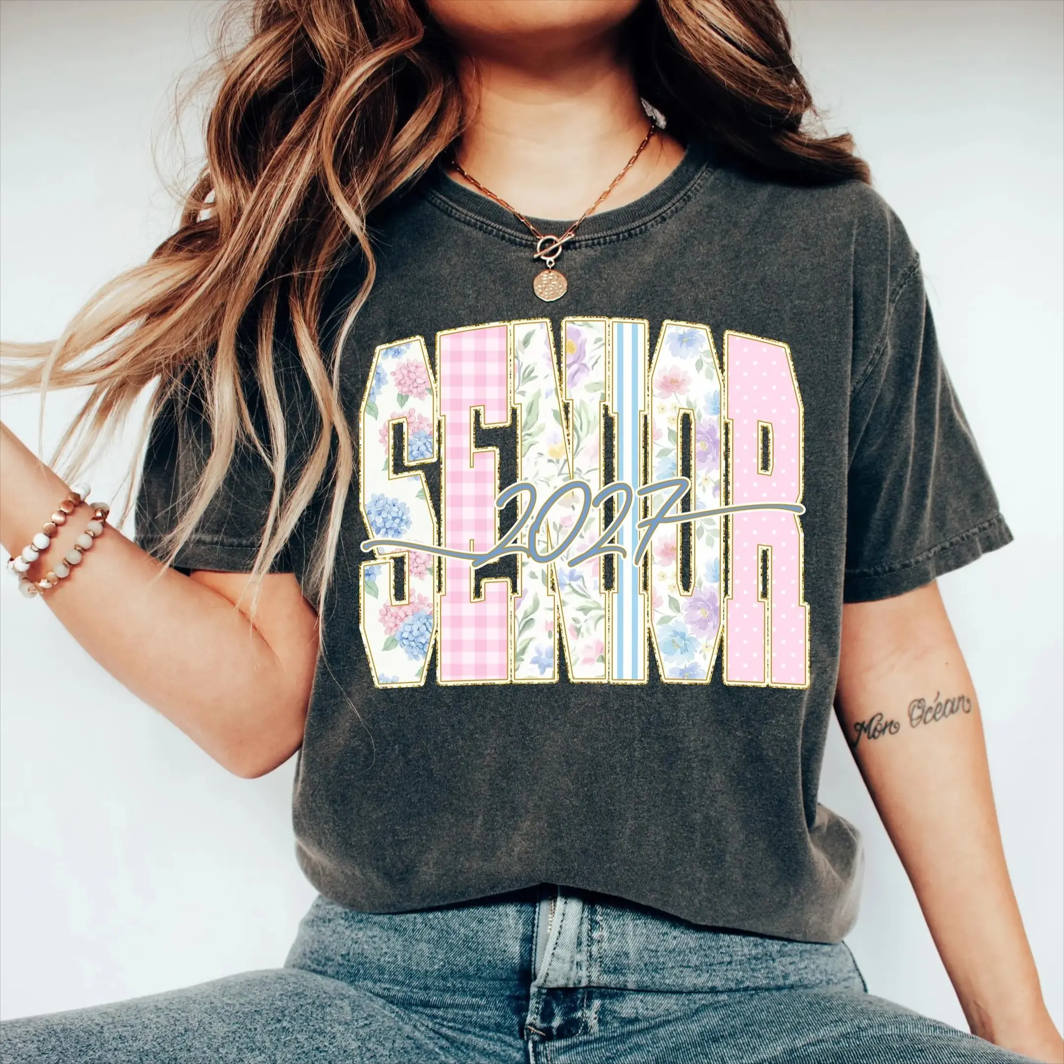 Senior 2027 Comfort Color Shirt, Floral Grandmillennial Tee, High School Senior Tshirt, Graduation Gift, Class Of 2027 Outfit, Cute Senior Apparel