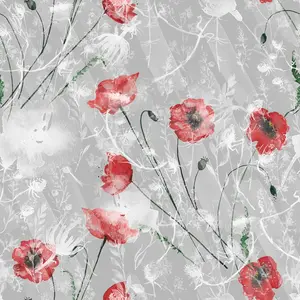 Vintage Poppy Floral Wallpaper Grey/White/Red Corn Poppies Floral Peel and Stick Wallpaper for Bedroom Removable Vinyl Gray Contact Paper for Cabinets Walls Mural 17.7"x118"