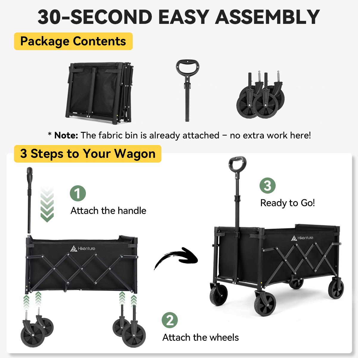 Hikenture Wagon Cart Foldable,Ultra-Compact Small Utility Folding Wagon,Heavy Duty Grocery Cart with All-Terrain Wheels,Portable Collapsible Wagon for Garden,Beach,Shopping,Camping,Sports