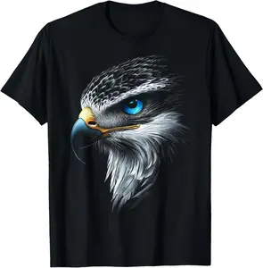 100%cotton Hawk Bird Motif Animal Art Blue Eyes Hawk T-Shirt