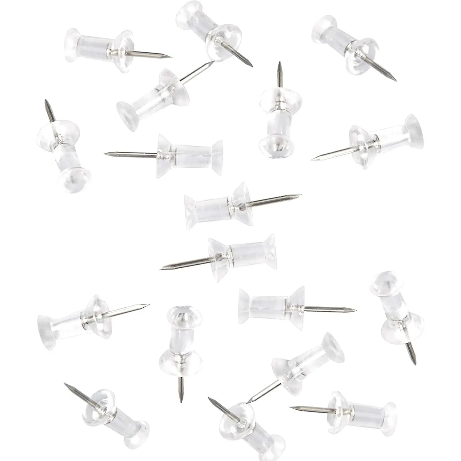 100-Pack Push Pins Tacks, Clear Plastic , Steel Point,Thumb Tacks for Wall Corkboard Map Calendar Photo - Office Craft Projects Heavy Duty  Pin