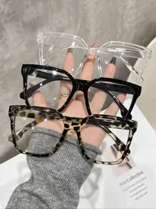 Fashion Trendy Large Frame Square Glasses Set, Anti-Blue Light, Casual Style, Suitable for Daily Wear, Outdoors, Street Photography, Travel, Leopard Pattern Eyeglasses