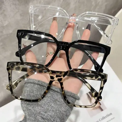 Fashion Trendy Large Square Frame Glasses Set, Eyewear, Anti-Blue Light, Casual Style, Casual Stylish Glasses, Suitable for Daily Wear, Outdoors, Street Photography and Travel, Leopard Pattern Eyeglasses, Fashionable Frames Glasses