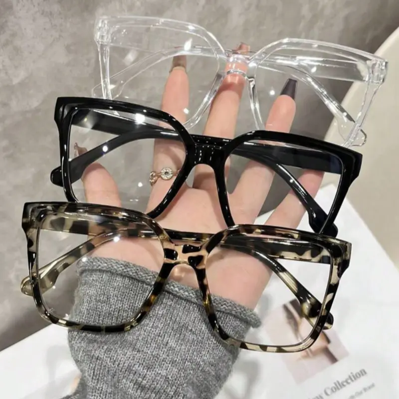 Fashion Trendy Large Square Frame Glasses Set, Eyewear, Anti-Blue Light, Casual Style, Casual Stylish Glasses, Suitable for Daily Wear, Outdoors, Street Photography and Travel, Leopard Pattern Eyeglasses, Fashionable Frames Glasses