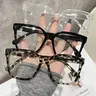 Fashion Trendy Large Square Frame Glasses Set, Eyewear, Anti-Blue Light, Casual Style, Casual Stylish Glasses, Suitable for Daily Wear, Outdoors, Street Photography and Travel, Leopard Pattern Eyeglasses, Fashionable Frames Glasses