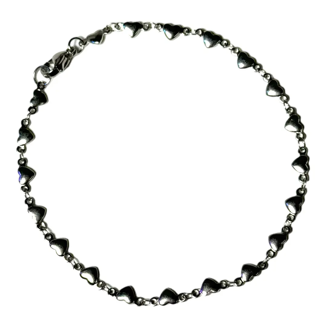 Heartz Anklet Handmade 9"/9.5" Stainless Steel Hypoallergenic Tarnish Resistant Heart Anklet for Women Fever Dreamz Trendy Jewelry Wearable Jewelry