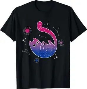 Bisexual Cat Galaxy Space LGBT Bi Pride Month Flag, Gay LGBT T-Shirt