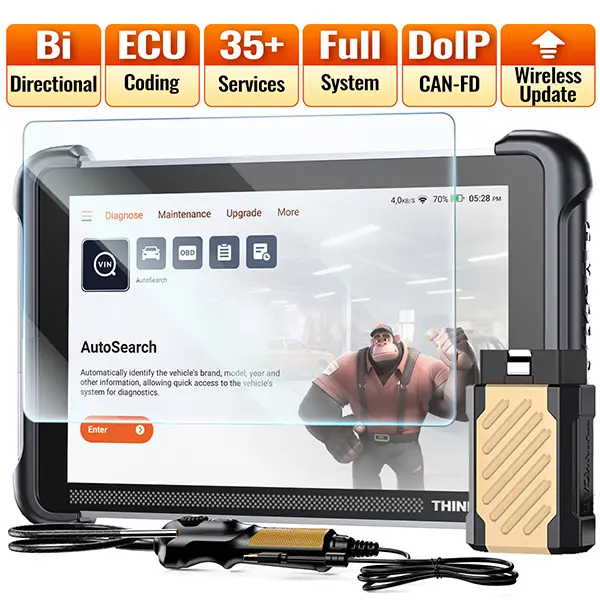 【 Summerfinds 】 THINKCAR 689BT OBD2 Scanner+Tempered Glass Screen Protector+TES102 USB Endoscope, Lifetime free upgrade, Bi-directional OBD2 Scanner with ECU Coding, 35+Services, FCA Autoauth, CANFD&DoIP,ALL-System Automotive Diagnostic Tool