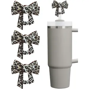 Large Bow Straw Toppers with Leopard Print - 3 Pack  Straw Covers for  Cup, 10mm/0.4in  Straws Cover Caps Cute  Tumblers Accessories with Storage Case