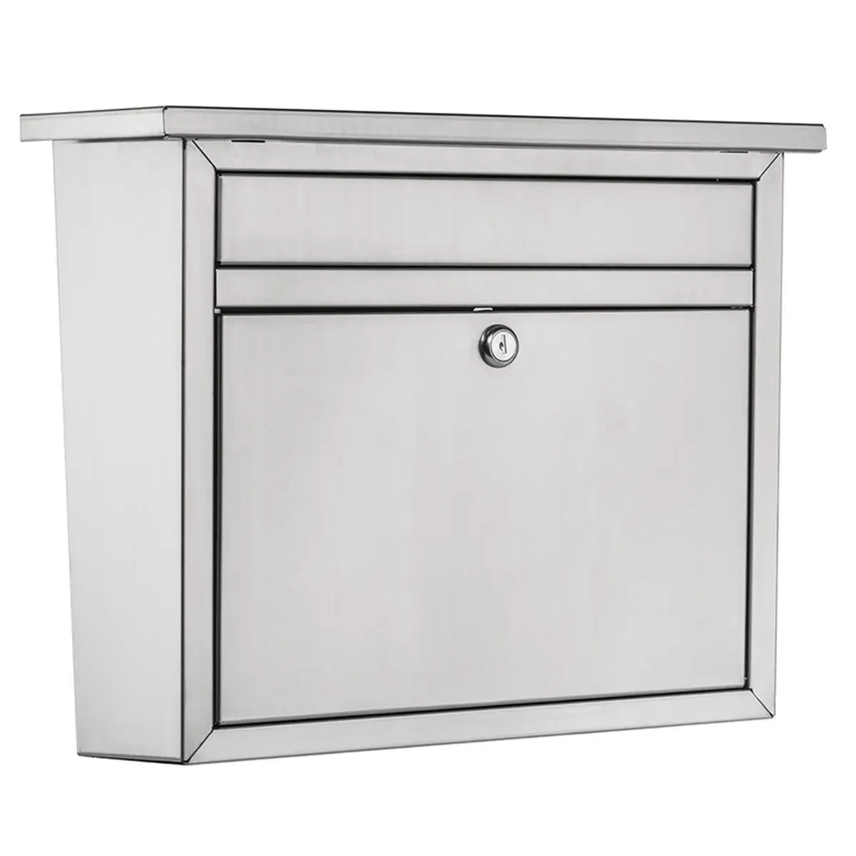 Durable Maya Galvanized Steel Wall-Hanging Mailbox, Silver Lockable Door All-Seasons Home Organizer, 6.38 x 15.79 x 13.23 in Storage Rack