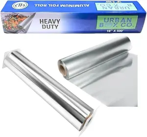 Urban Box Co. 18" x 500' Heavy Duty Aluminum Foil Roll, 21 Microns Strength, Easy-Cut Edge for Home, Restaurant, Bar