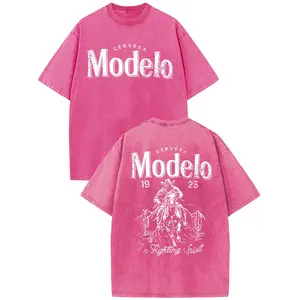 Holafish Oversize Acid Wash Vintage Modelo Pattern T-Shirt,TV Show T-shirt Heavyweight Cotton Streetwear graphic vintage tees Menswear Crewneck Tshirt