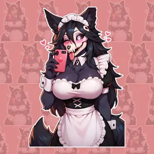Gothic Wolf Maid Vinyl Sticker – Cute Pink Furry Skull Anime Style Decal for Laptop