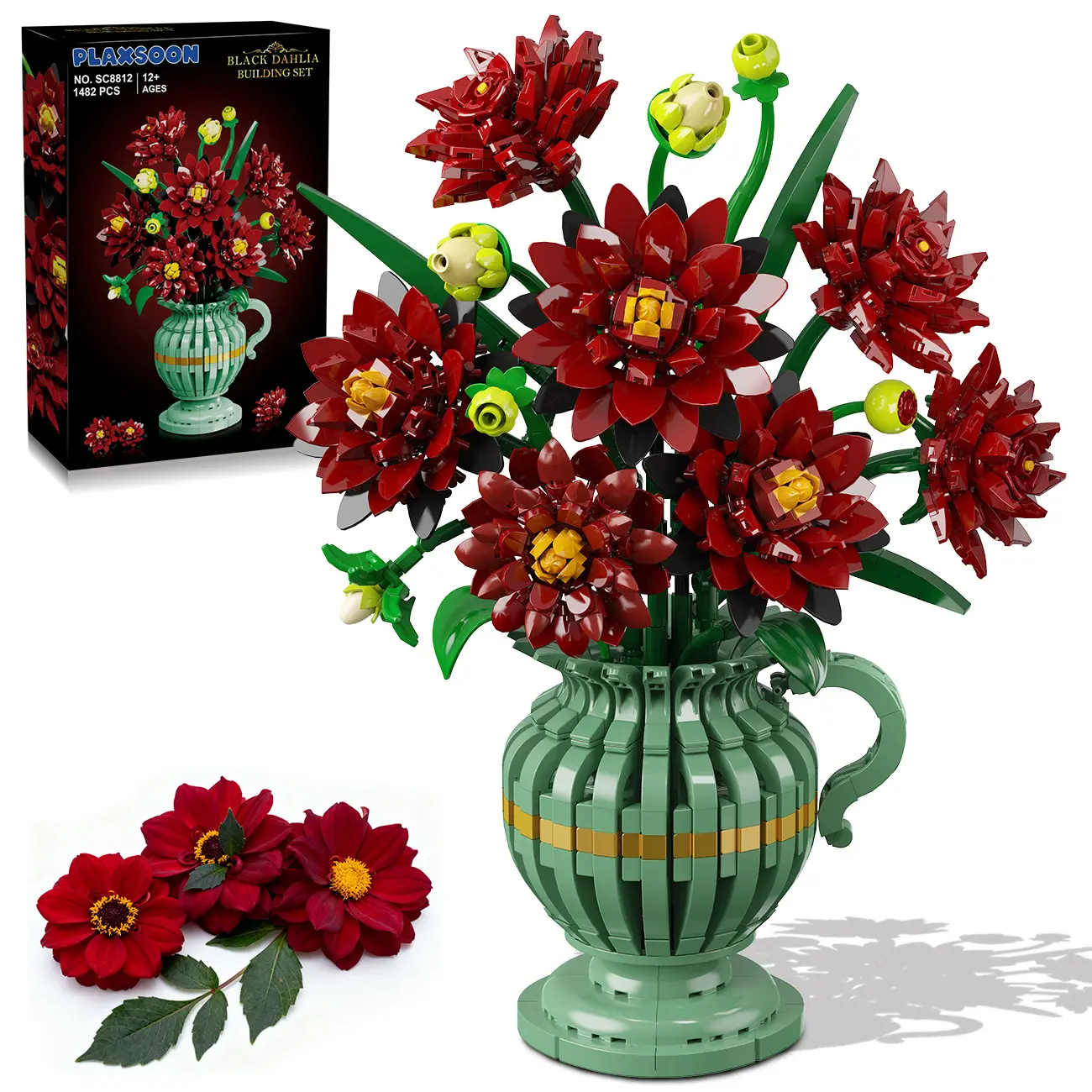 Black Dahlia Flowers Bonsai Building Set, Botanical Collection