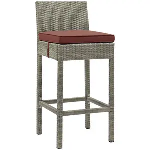 Modway Conduit Outdoor Patio Wicker Rattan Bar Stool in Light Gray Currant