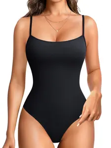 Adjustable Strap Bodysuit, High Elastic Sweat-Wicking Fabric, Dual-Layer Abdominal Control, Button Hem, Slimming & Breathable