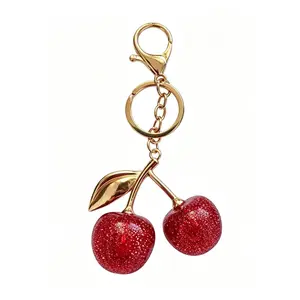 Cute Cherry Design Bag Charm Fruit Keychain Pendant for Women, Perfect Valentine's Day Gift, Ideal Accessory for Leather Handbags & Car Keyrings