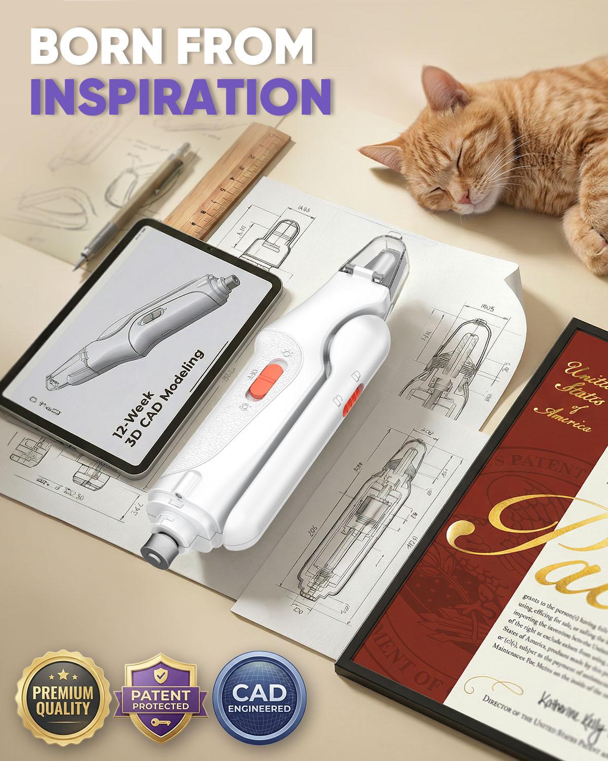 Catpick 2-in-1 Rechargeable Pet Grooming Paw Trimmer & Nail File Set with LED Light, Low-Noise Motor for Safe Trimming of Light-Colored Claws on Dogs & Cats of All Sizes Catpick 2-in-1 Rechargeable Pet Grooming Paw Trimmer & Nail File Set with LED Light, Low-Noise Motor for Safe Trimming of Light-Colored Claws on Dogs & Cats of All Sizes