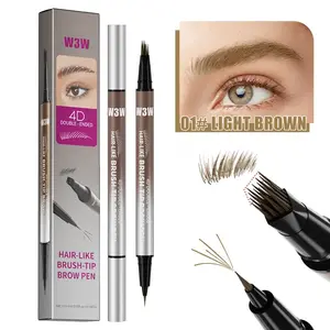 W3W Eyebrow Pen, Dual-Ended Eyebrow Pencil with 4-Fork-Tip & Gel Eyeliner for Women, Eye Brow Pen with Gel Eyeliner Pencil, Microblading Eyebrow Pencils with Hair Like Strokes, Light Brown Cosmetic Makeup