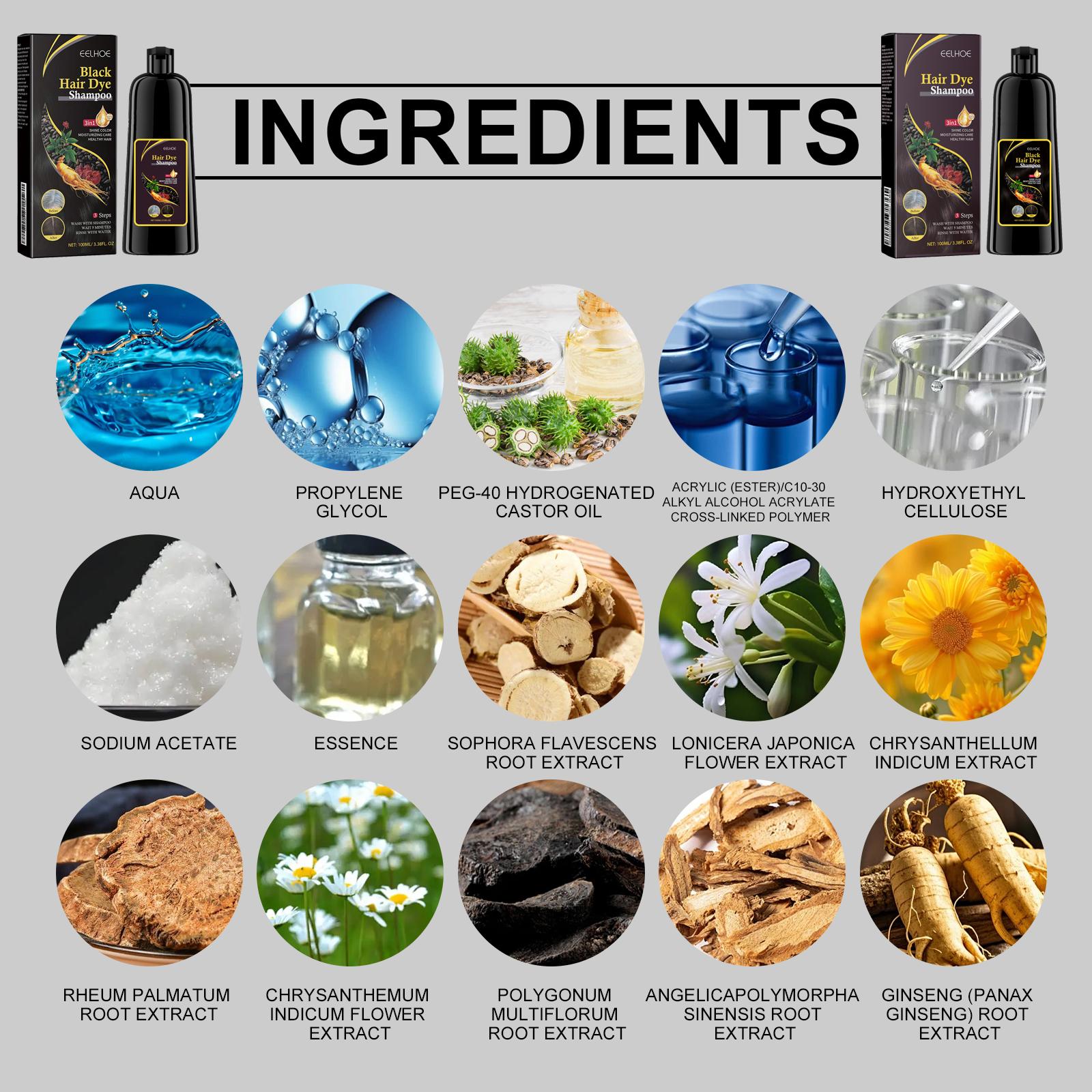 3 in 1 Hair Dye Shampoo - Can cover gray hairs,Herbal Ingredients,Contains Ginseng Extract,Natural Haircoloring, black hairdye