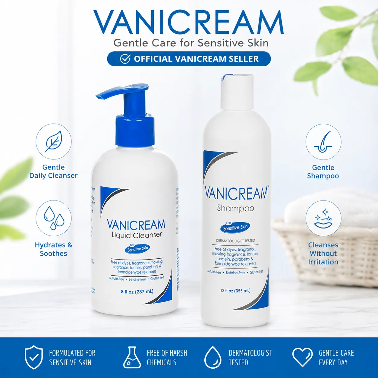Vanicream Gentle Clean Bundle | Face & Body Liquid Cleanser + Shampoo