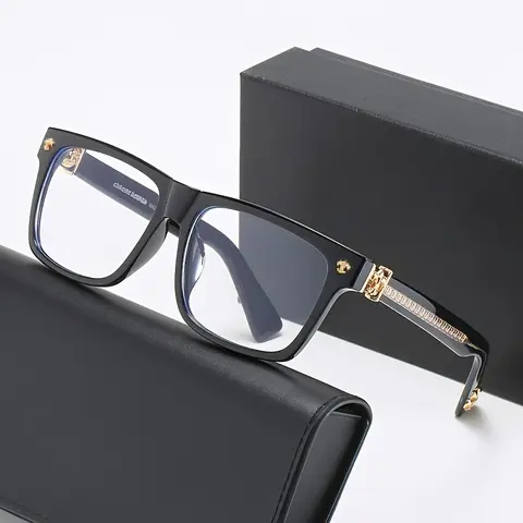 1pc Retro Square Glasses Frames for Men & Women - Stylish Anti-Blue Light Eyewear, Black Rectangular Frame, Clear Lenses Browline Eyeglass