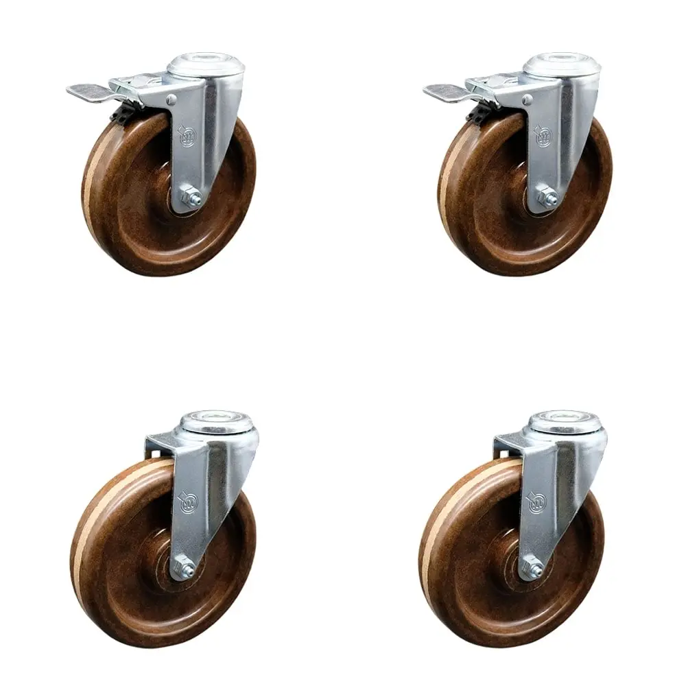 Service Caster SCC-BHTTL20S615-PHSHT-2-S-2 High Temperature Phenolic Swivel Bolt Hole Caster with 6x1.5 in. Brown Lockable Wheels - Set of 4, 6 X 1.5 In.