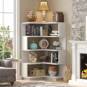 Armocity Corner Book Shelf, 5-Shelf Corner Bookshelf Etagere Bookcase with Baffle, Freestanding L Shaped Display Shelf for Home Office, Living Room