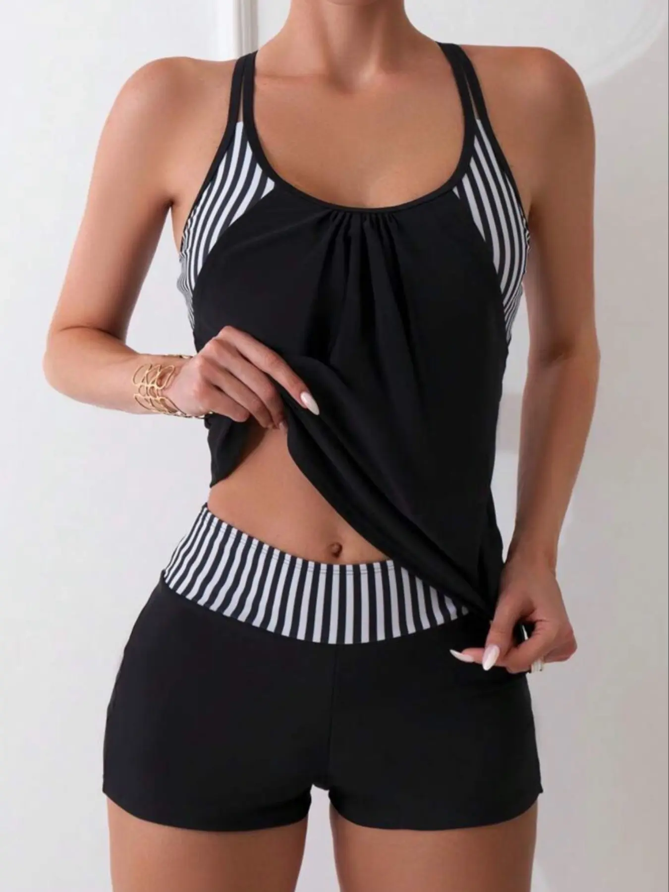 Women's Two-Piece Swimsuit Set, Tankini Top Bottoms, Stylish High-Waisted Swimwear, Comfortable Beach & Pool Wear, Fashionable Design for Summer, Tankini With Shorts, Tankini Outfit, Tankini Sets