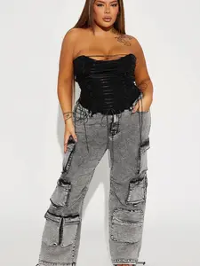 Fairfax High Rise Stretch Cargo Jeans - Acid Wash Grey