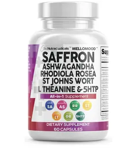 Clean Nutra Saffron, Ashwagandha, Rhodiola Rosea, St. John's Wort, L-Theanine, Ginkgo Biloba & 5-HTP for Mood Support & Fitness - MelloMood